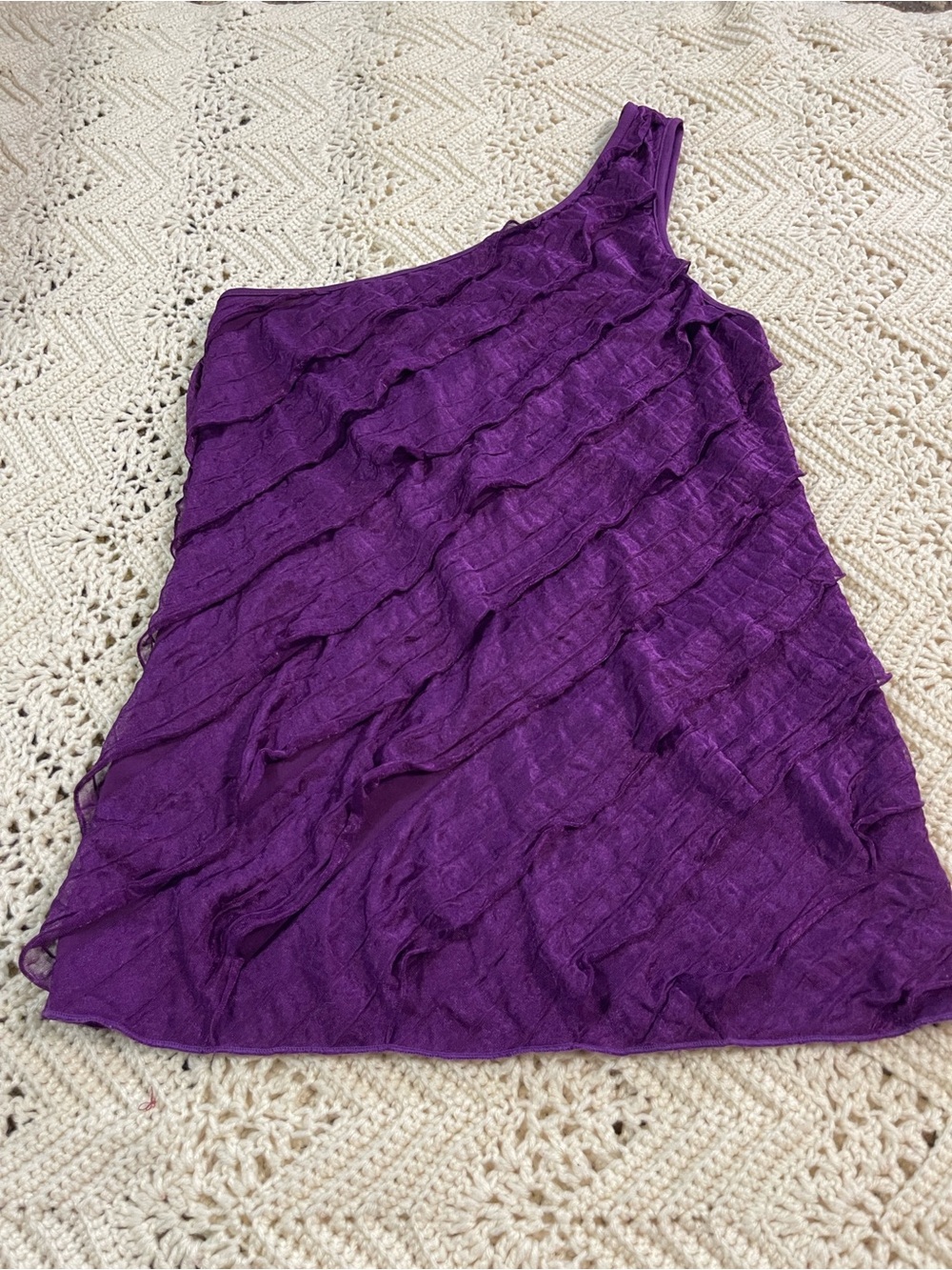 Y2K 00s Eyeshadow Purple Sheer Ruffles One Shoulder Top L Fairy